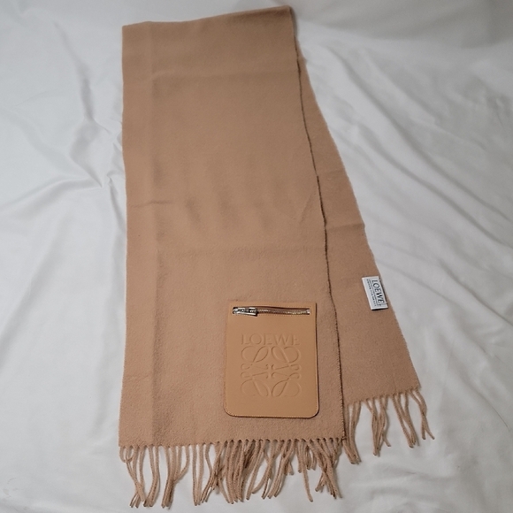 Loewe Accessories - Loewe Camel Scarf with Embossed Leather Pocket